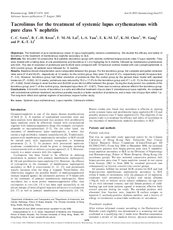 (PDF) Tacrolimus for the treatment of systemic lupus erythematosus with ...