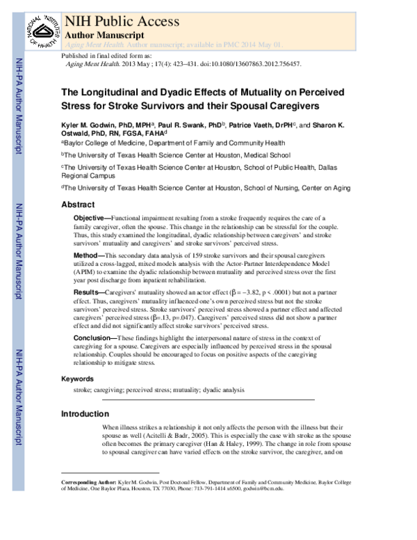 (PDF) The longitudinal and dyadic effects of mutuality on perceived ...