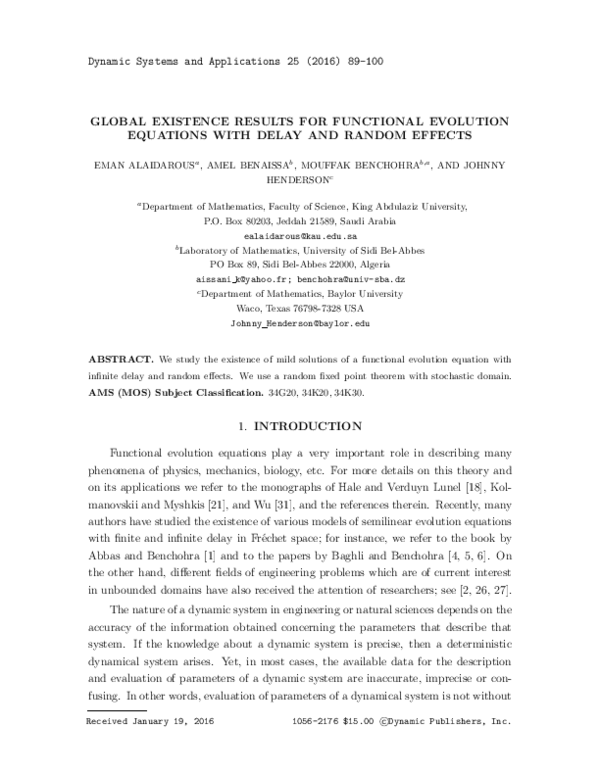 (PDF) Global Existence Results for Functional Evolution Equations with ...