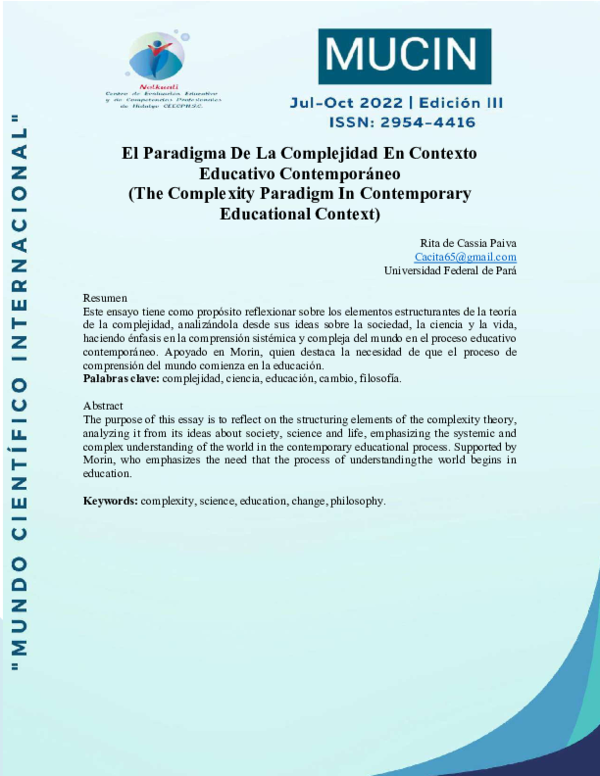(PDF) El Paradigma De La Complejidad En Contexto Educativo Contemporáneo