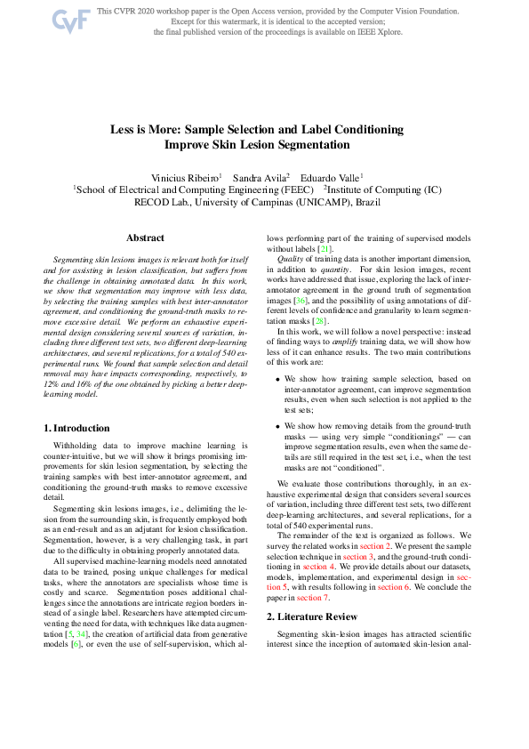 (PDF) Less is More: Sample Selection and Label Conditioning Improve ...