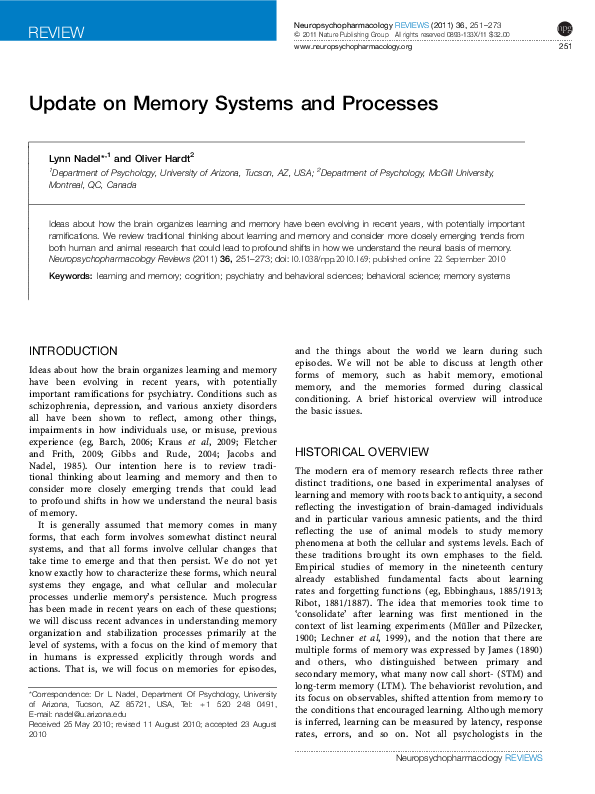 (PDF) Update on Memory Systems and Processes