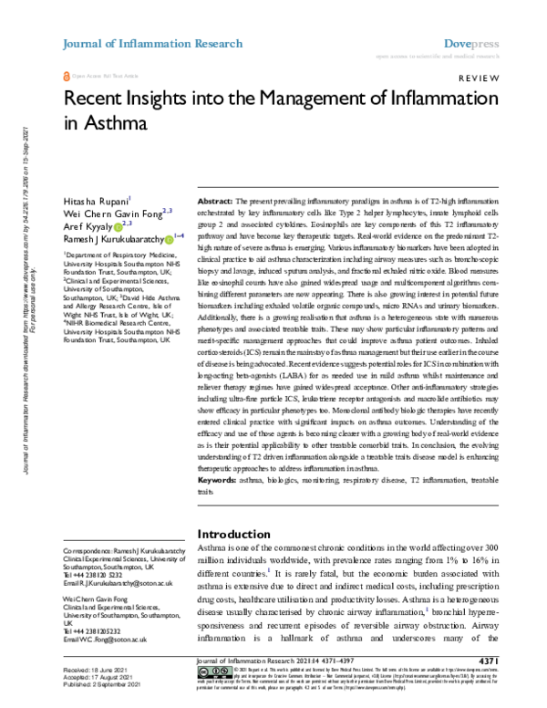 (PDF) Recent Insights into the Management of Inflammation in Asthma