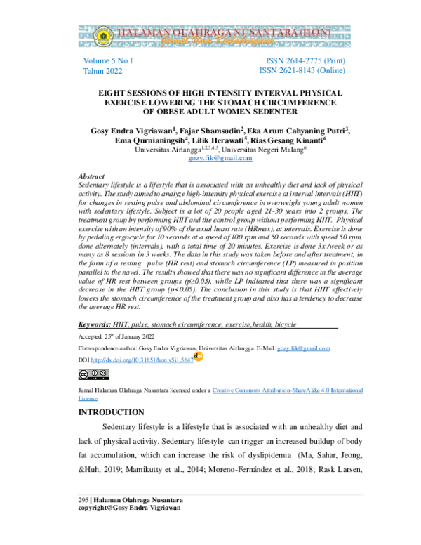 (PDF) Eight Sessions of High Intensity Interval Physical Exercise ...