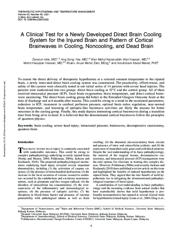 (PDF) A Clinical Test for a Newly Developed Direct Brain Cooling System ...