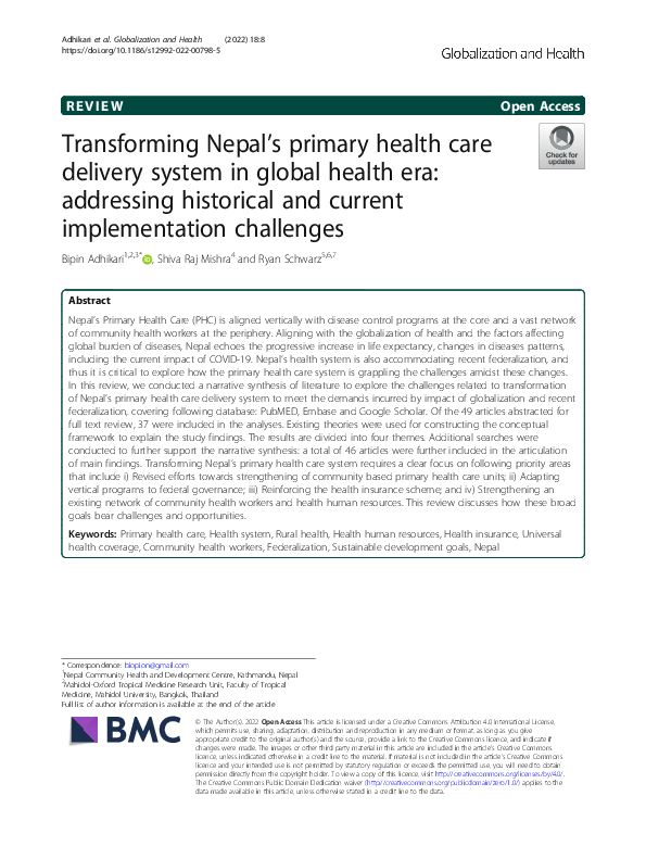(PDF) Transforming Nepal’s primary health care delivery system in ...