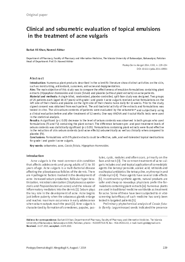 (PDF) Clinical and sebumetric evaluation of topical emulsions in the ...