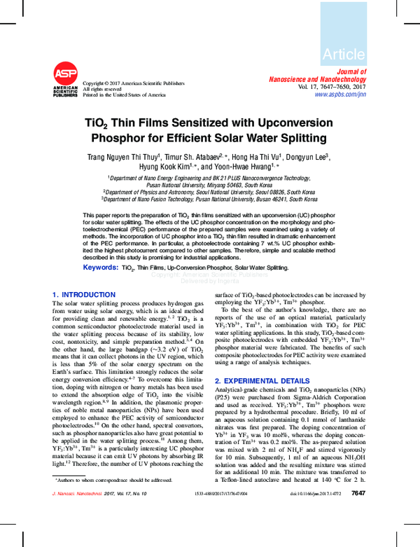 (PDF) TiO2 Thin Films Sensitized with Upconversion Phosphor for ...
