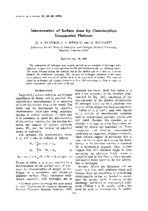 (PDF) Determination of surface area by chemisorption: Unsupported platinum
