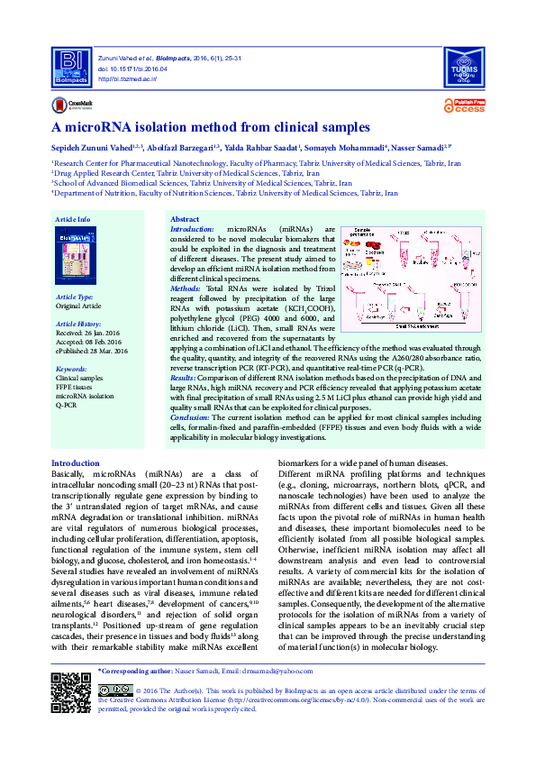 (PDF) A microRNA isolation method from clinical samples