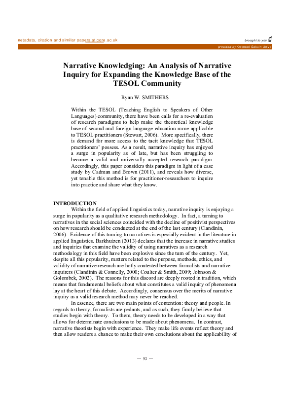 (PDF) Narrative Knowledging: An Analysis of Narrative Inquiry for ...