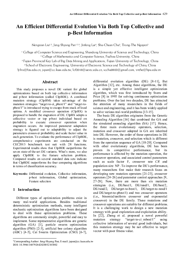 (PDF) An Efficient Differential Evolution Via Both Top Collective and p ...