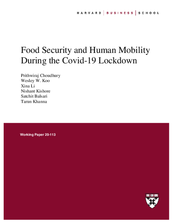 (PDF) Food Security and Human Mobility During the COVID-19 Lockdown