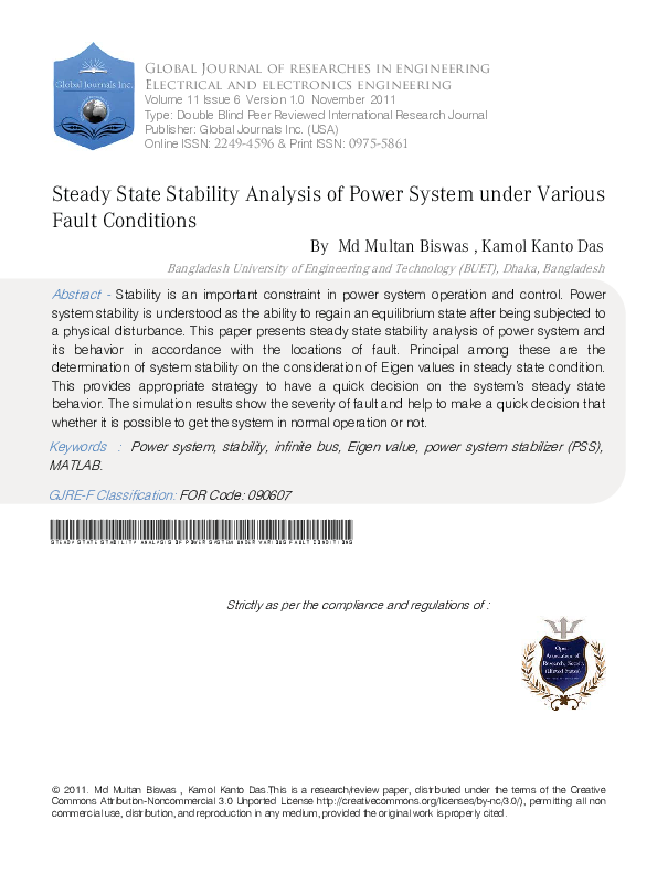 (PDF) Steady State Stability Analysis of Power System under Various ...