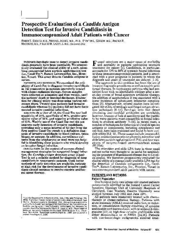 (PDF) Prospective evaluation of a Candida antigen detection test for ...