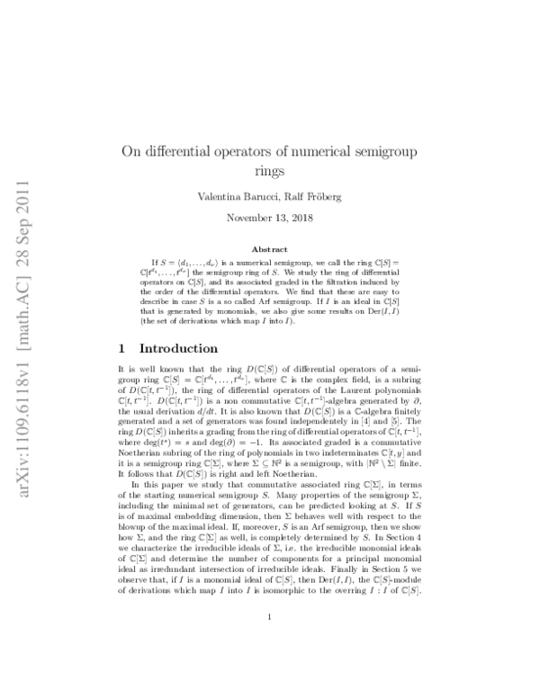 (PDF) On differential operators of numerical semigroup rings