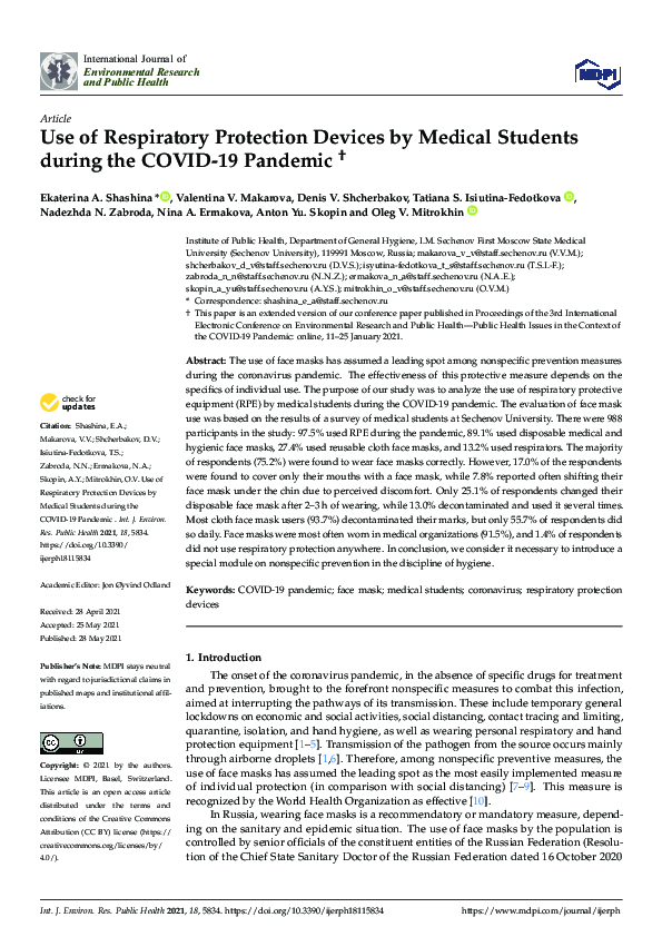 (PDF) Use of Respiratory Protection Devices by Medical Students during ...