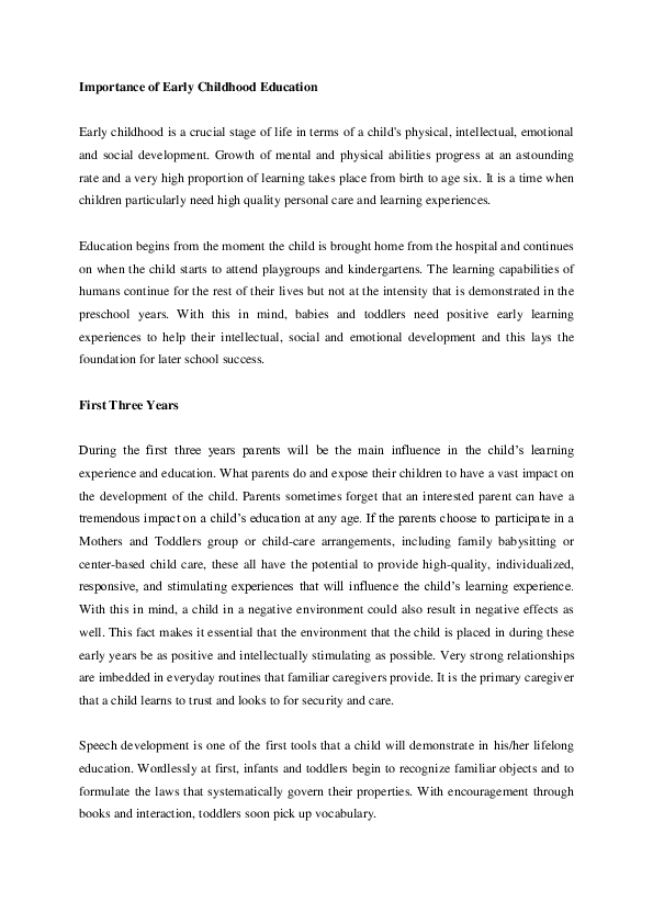 (PDF) Importance of Early Childhood Education