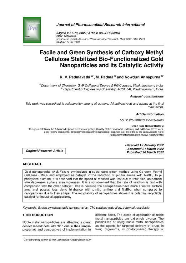 (PDF) Facile and Green Synthesis of Carboxy Methyl Cellulose Stabilized ...