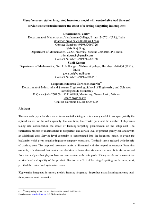 (PDF) Manufacturer-retailer integrated inventory model with ...