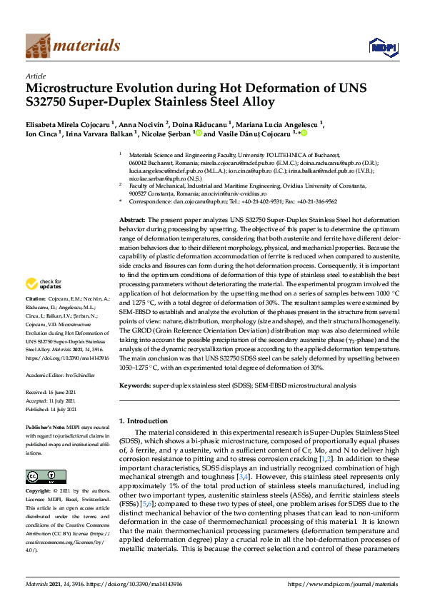 (PDF) Microstructure Evolution during Hot Deformation of UNS S32750 ...