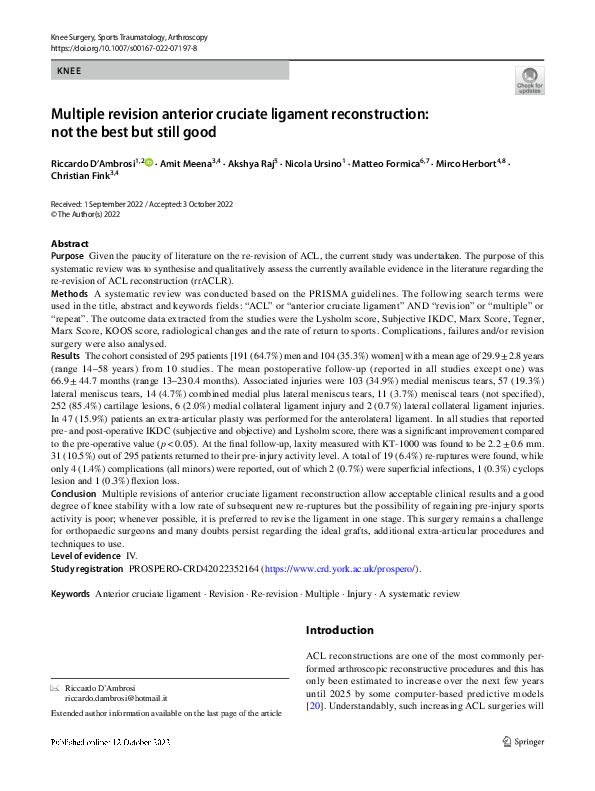 (PDF) Multiple revision anterior cruciate ligament reconstruction: not ...