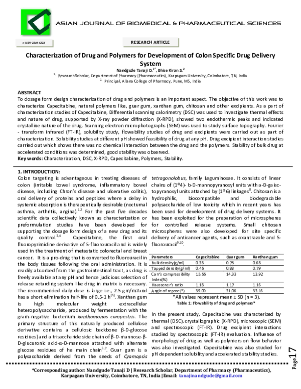 (PDF) Characterization of Drug and Polymers for Development of Colon ...