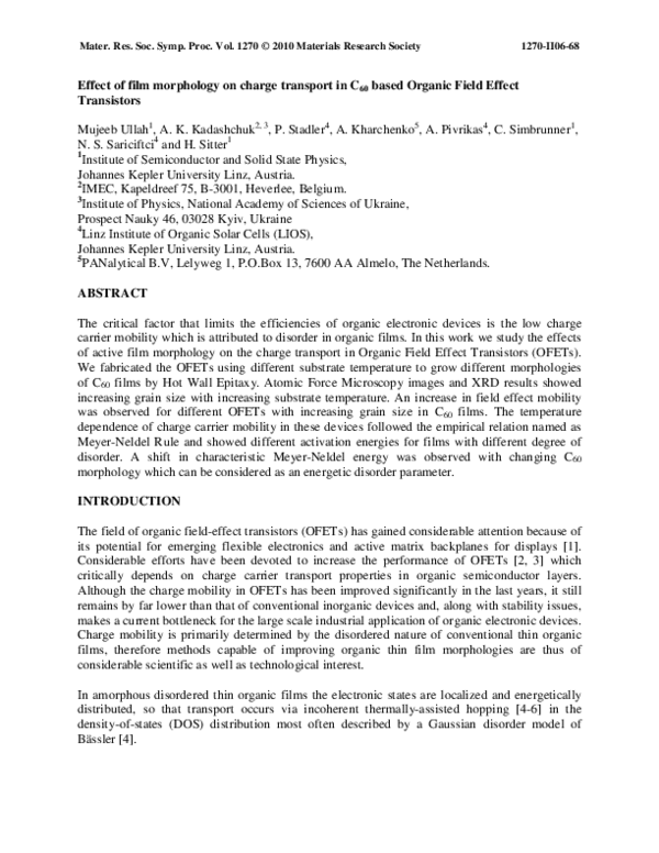 (PDF) Effect of Film Morphology on Charge Transport in C60-based ...
