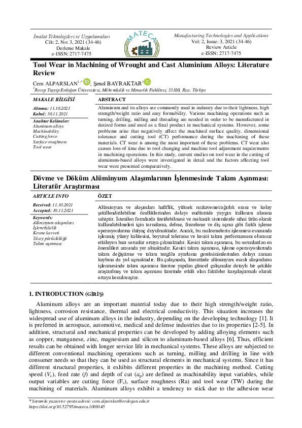 (PDF) Tool Wear in Machining of Wrought and Cast Aluminium Alloys ...