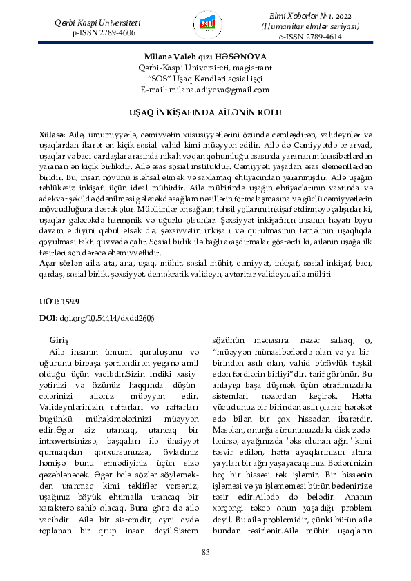 (PDF) The Role of Family in Development of Child