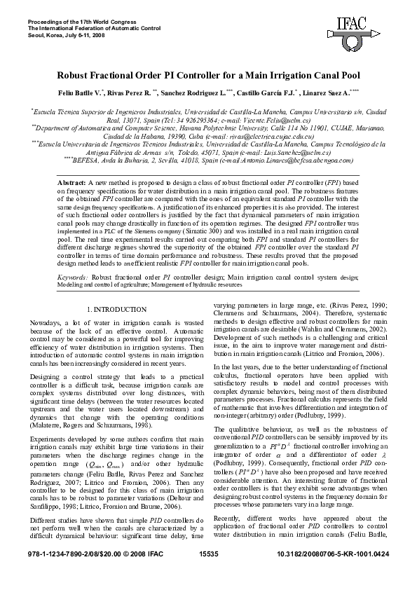 (PDF) Robust Fractional Order PI Controller for a Main Irrigation Canal ...