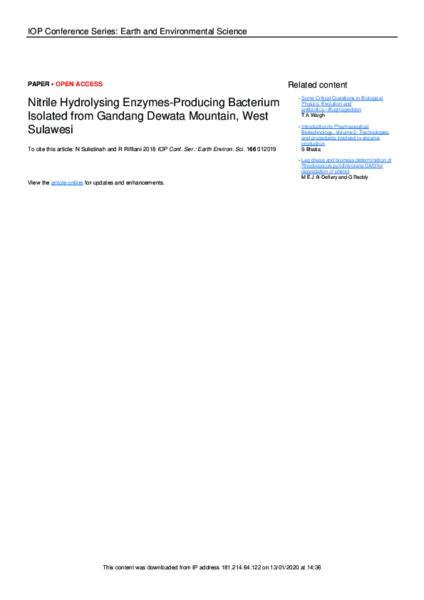 (PDF) Nitrile Hydrolysing Enzymes-Producing Bacterium Isolated from ...