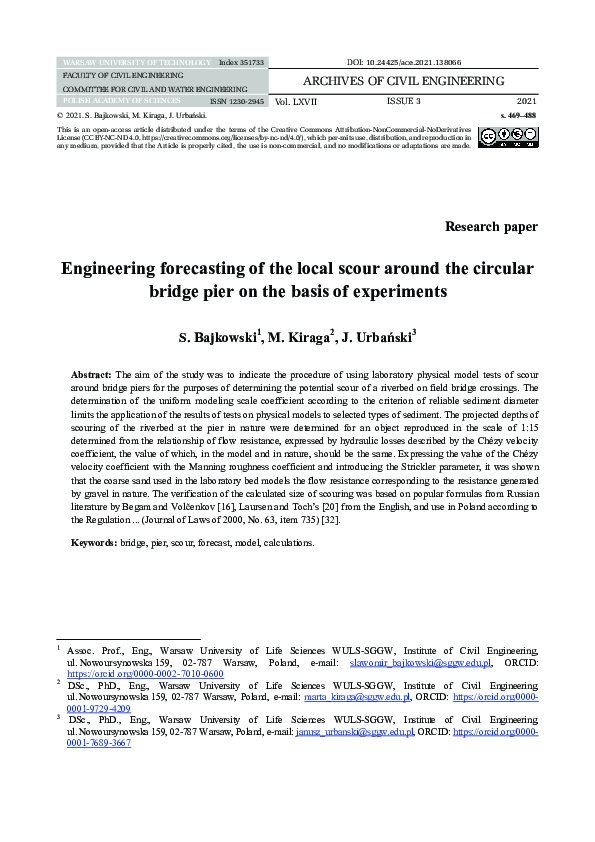 (PDF) Engineering forecasting of the local scour around the circular ...