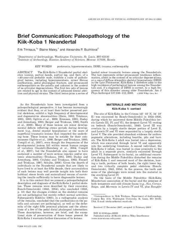 (PDF) Brief communication Paleopathology of the KiikKoba 1 Neandertal