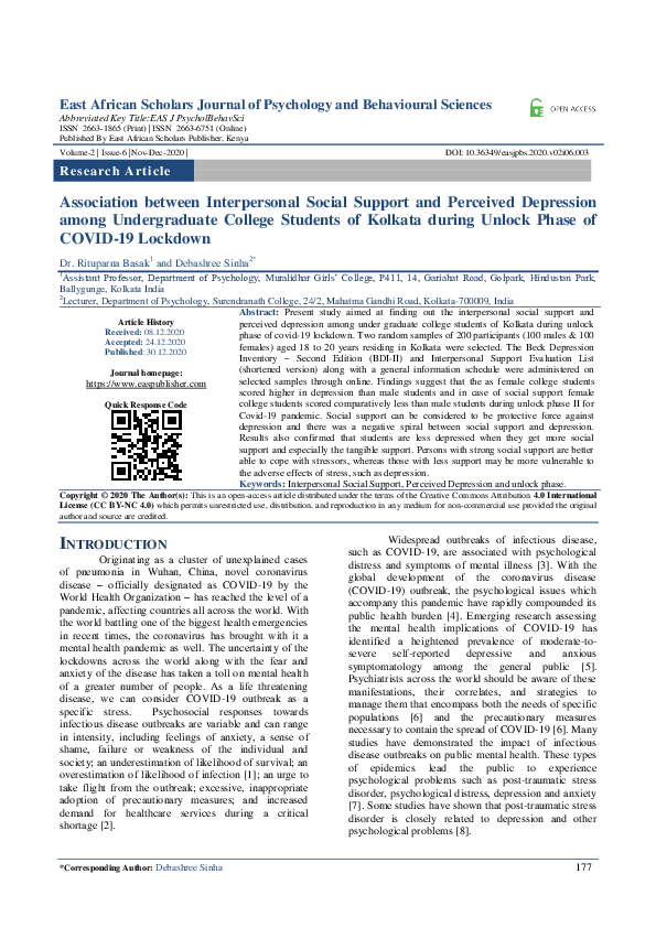 (PDF) Association between Interpersonal Social Support and Perceived ...