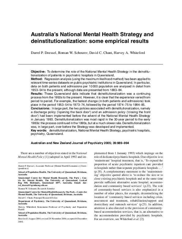 (PDF) Australia's National Mental Health Strategy and ...