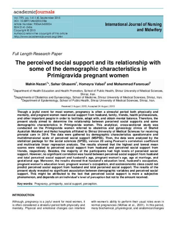 (PDF) The perceived social support and its relationship with some of ...