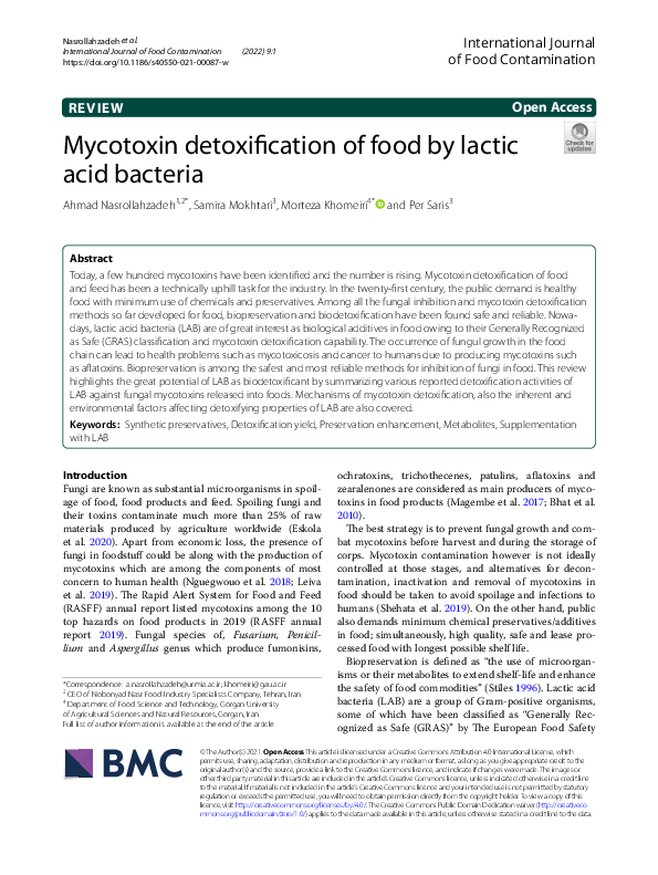 (PDF) Mycotoxin detoxification of food by lactic acid bacteria ...