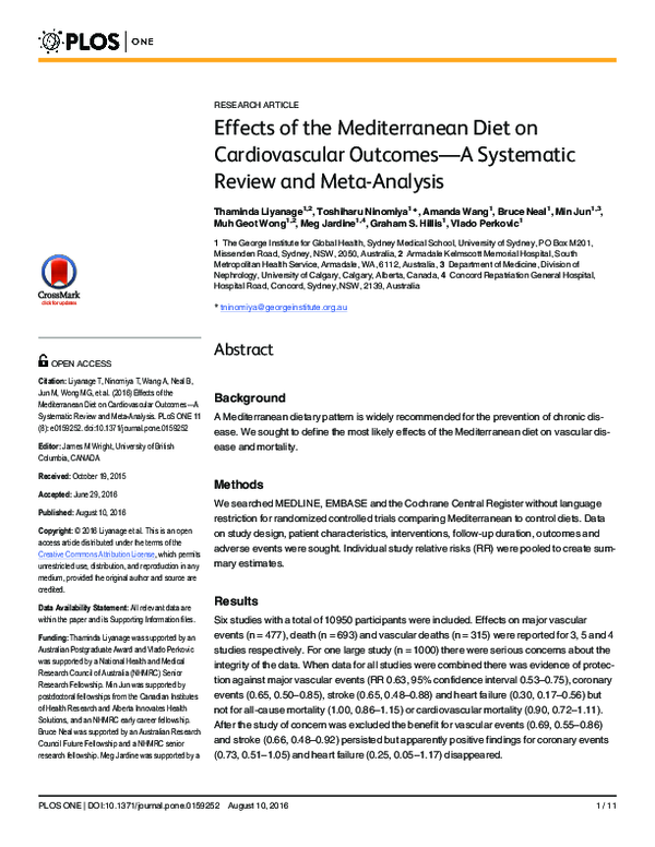 (PDF) Effects of the Mediterranean Diet on Cardiovascular Outcomes: A ...