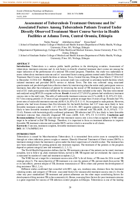 (PDF) Assessment of Tuberculosis Treatment Outcome and Its’ Associated ...