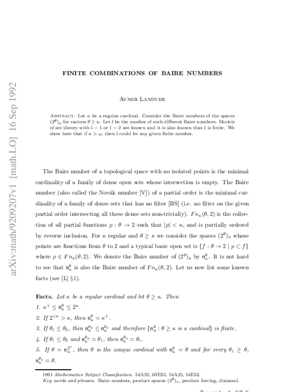 (PDF) Finite combinations of Baire numbers