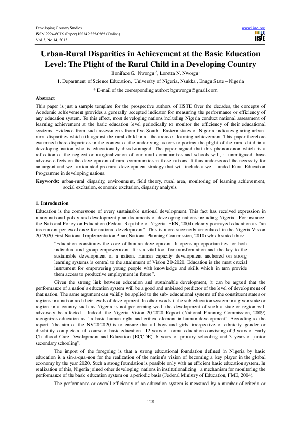 (PDF) Urban-Rural Disparities in Achievement at the Basic Education ...