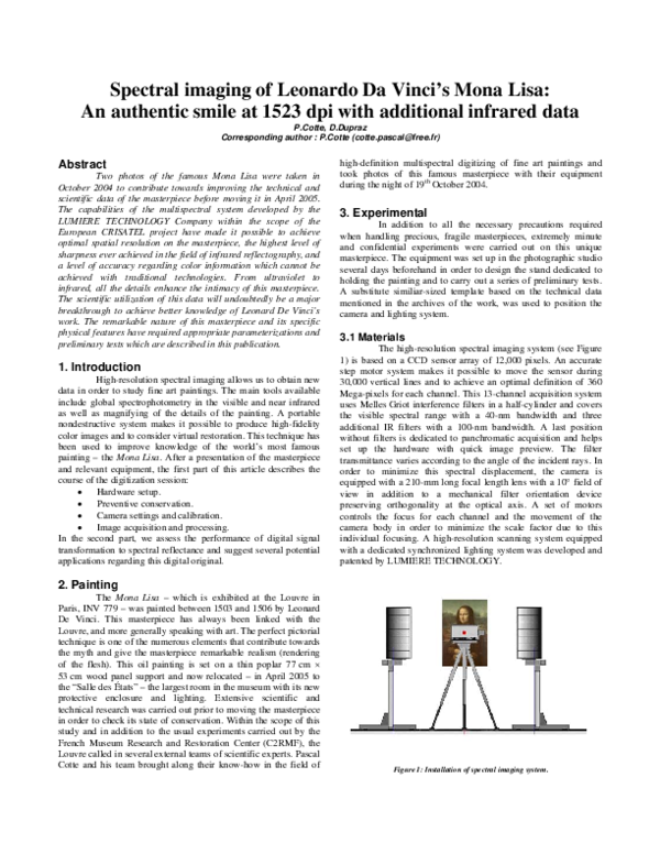 (PDF) Spectral imaging of Leonardo Da Vinci ’ s