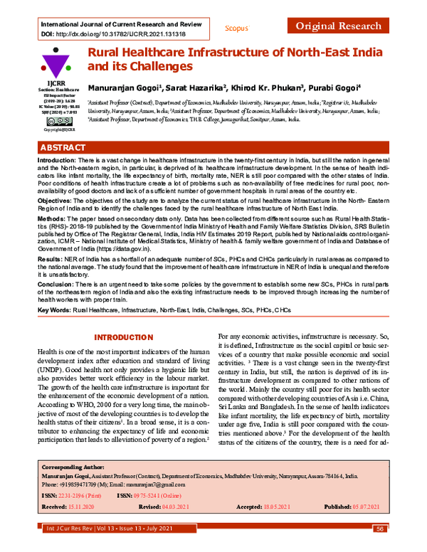 (PDF) Rural Healthcare Infrastructure of North-East India and its ...
