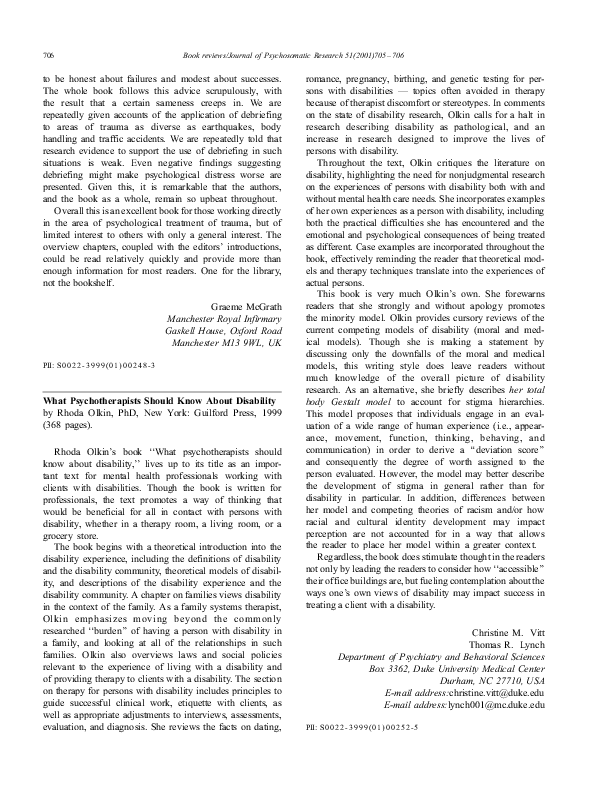 PDF) What Psychotherapists Should Know About Disability