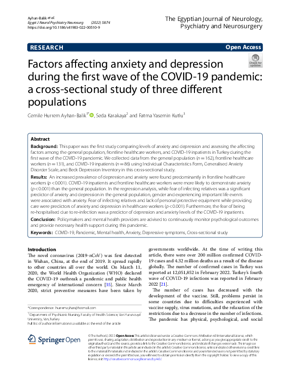 (PDF) Factors affecting anxiety and depression during the first wave of ...