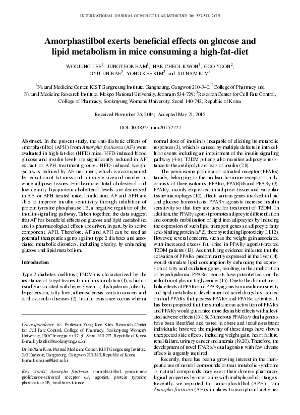 (PDF) Amorphastilbol exerts beneficial effects on glucose and lipid ...