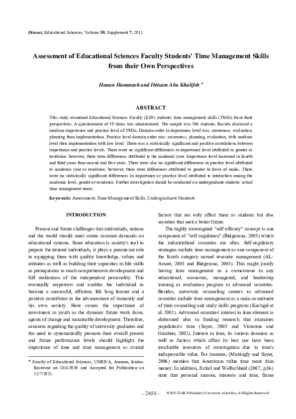 (PDF) Assessment of Educational Sciences Faculty Students' Time ...