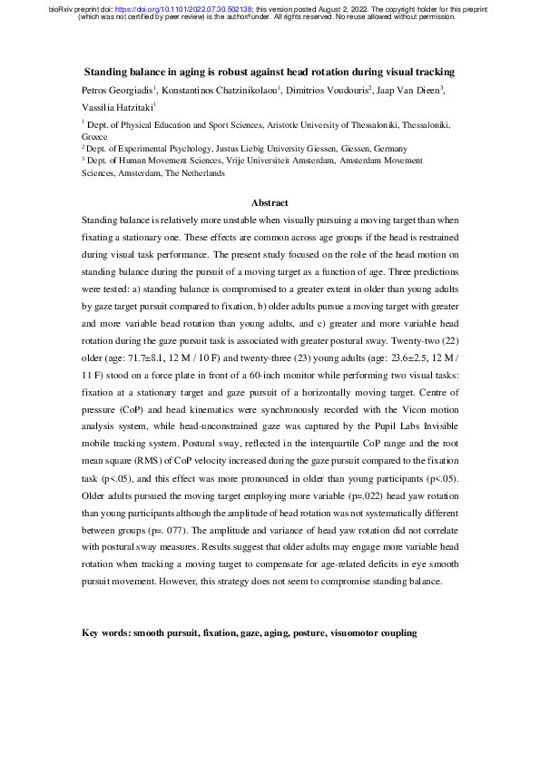 (PDF) Standing balance in aging is robust against head rotation during ...