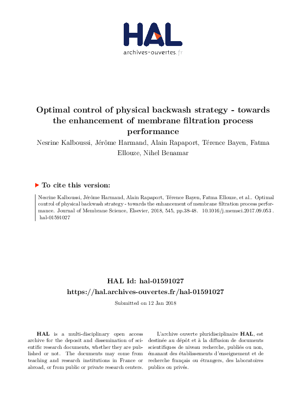 (PDF) Optimal control of physical backwash strategy - towards the ...